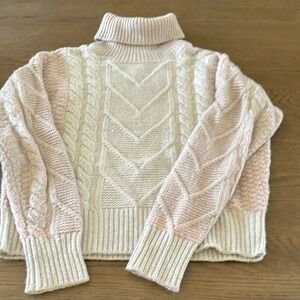 Women's Cream and Pink Turtleneck Sweater